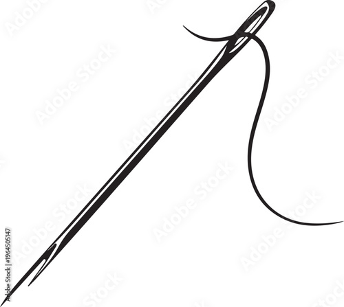 Curved Surgical Needle with Thread Icon Suturing Stitch Tool Line Vector for Medical and Sewing Concept Design