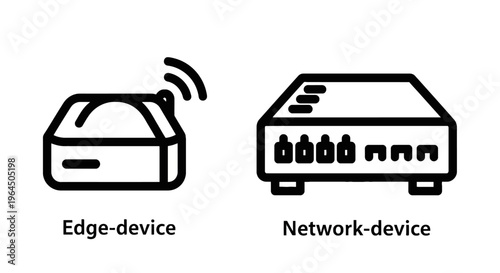 Edge device and network device linear icons for telecommunication and internet infrastructure technology concept in modern black outline style for web use