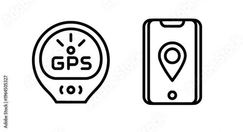 Global positioning system tracking and mobile device location pin icons set for navigation and map applications outline vector illustration