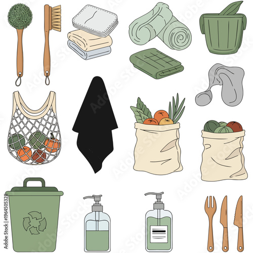 Eco-friendly Sustainable Household Items Collection Vector