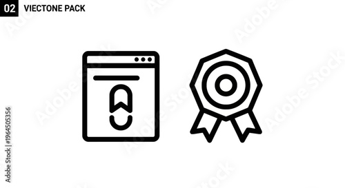 Website page icon with web and quality award ribbon seal for business vector graphic set