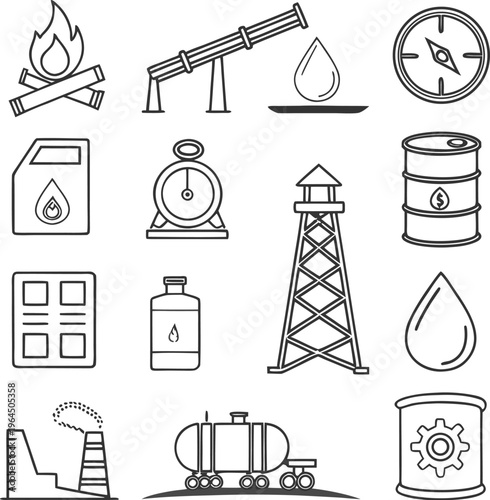 Oil industry outline icon set