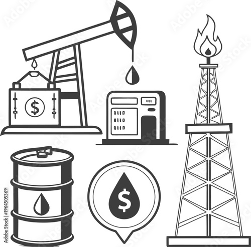 Oil industry outline icon set