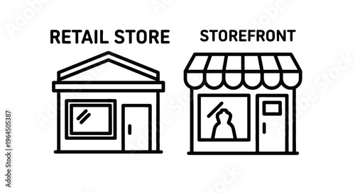Set of retail store and storefront outline icons for commerce, shopping, and business concepts, isolated on white background for web and app interfaces