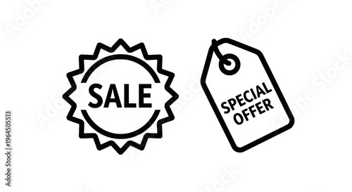 Sale and special offer price tags icons for retail marketing campaign showing discount labels and promotional badges for e-commerce shopping events