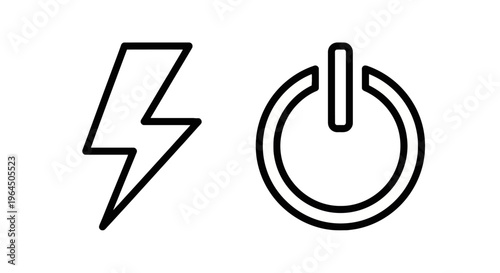 Lightning bolt and power button icons, energy and electricity concept vector set for startup, charging, and electronic device control graphic interface