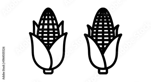 Fresh sweet corn cobs outline icon set, organic food and agriculture symbol vector collection for farming, harvest, and culinary product design assets
