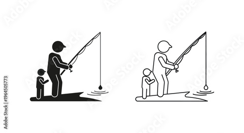 Father and child fishing together family bonding Vector