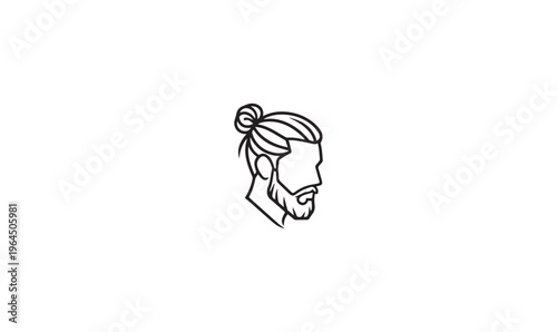 Modern Man Bun and Beard Silhouette - Trendy Male Grooming Vector Icon for Barbershop, Hair Salon, and Hipster Branding