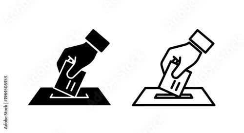 Hand casting vote into ballot box icon set, symbol of democracy and voting