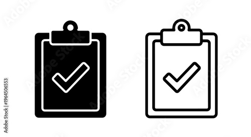 Clipboard with check mark icon set: solid and outline versions