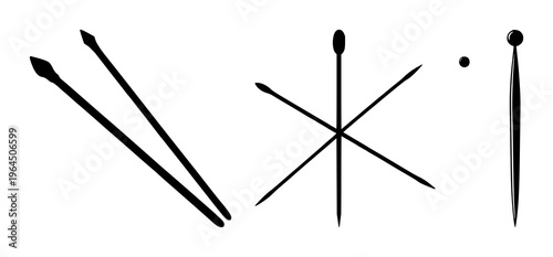 Solid black icon, white background: acupuncture needle icon set with simple line art design featuring simple design, minimalist, black and white with illustrations and graphics