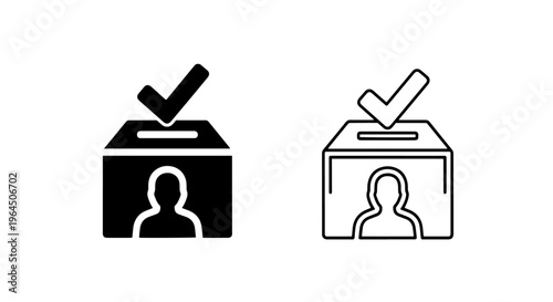 Ballot box icon with person silhouette and check mark for voting
