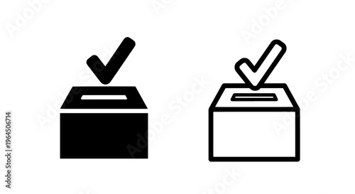 Ballot box icon with checkmark for voting with vote counting with voting booth