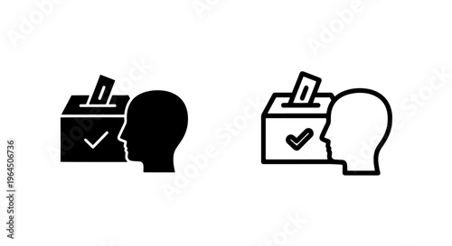 Head silhouette and ballot box icon with checkmark