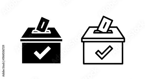 Voting ballot box with check mark icon - government election symbol with black and white