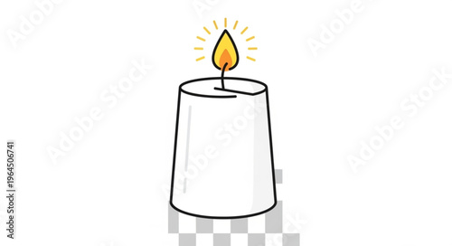 Illustration of a burning candle with a bright yellow flame.