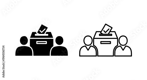 Voting ballot box with people icons - election participation symbol with black and white