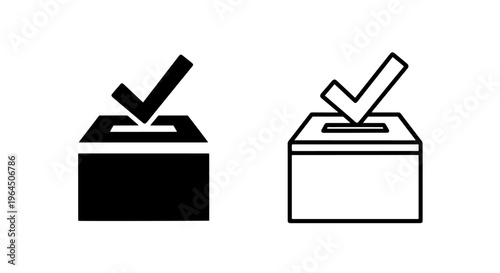 Ballot box with check mark, vote election icon, solid and outline