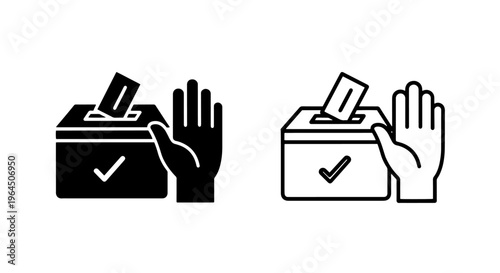 Election voting ballot box with hand and checkmark icon set