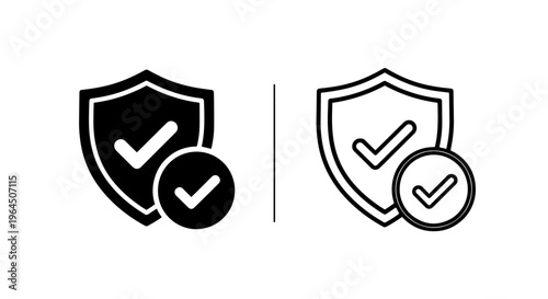 Shield security icon with double check mark - verified protection