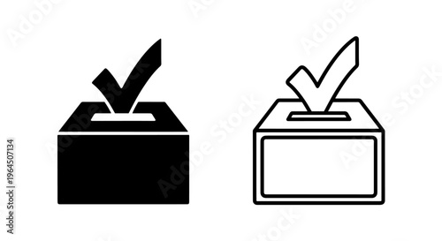 Vote icon with check mark ballot box - election symbol with voting machine