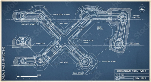 Detailed Blueprint of a Complex Industrial Facility Layout.