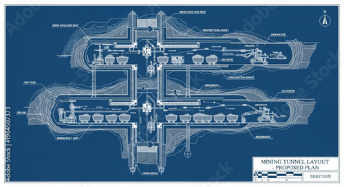 Blueprint of a Subterranean Structure with Tunnels and Chambers.