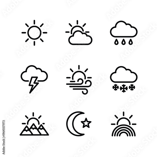 Set of Weather Icons Representing Different Atmospheric Conditions.