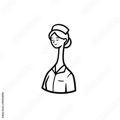 Simple Line Art Illustration of a Nurse Character.