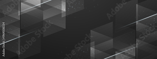 Abstract black and gray geometric background with transparent polygons