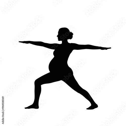 Silhouette of Pregnant Woman in Warrior Pose for Yoga.