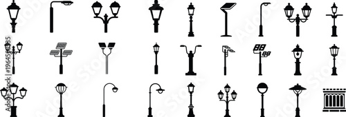 collection of Street lamp post silhouette vector illustration isolate on white background	