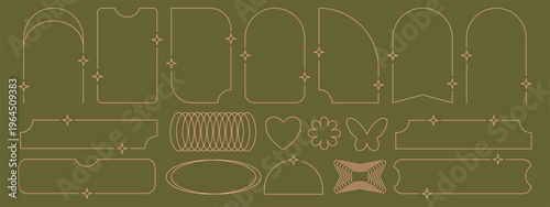 Collection of aesthetic, minimalist line art frames and borders featuring arches, geometric shapes embellished with sparkles