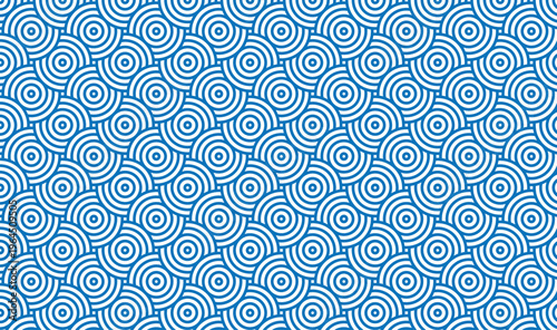 Seamless Blue and White Concentric Wave Pattern - Modern Japanese Seigaiha Geometric Background, Interlocking Bullseye Vector Texture for Summer Branding, Nautical Design, and Wallpaper 
