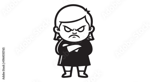 Angry Little Girl with Crossed Arms and Grumpy Expression Illustration