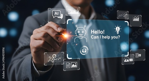 Businessman interacting with futuristic digital interface