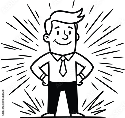 Confident businessman standing with hands on hips smiling