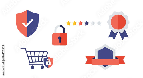 Online Security, Trust, Quality Assurance & E-commerce Protection Icons Set