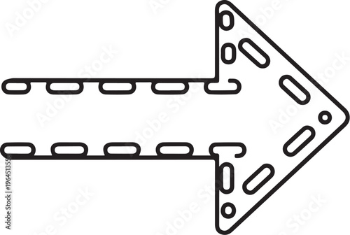 Industrial metal bracket, steel plate, arrow shaped, black line drawing, engineering component