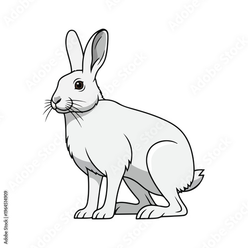 Cute sitting rabbit in cartoon style facing left on white background
