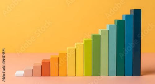 A colorful 3d bar graph showing a steady increase in growth or progress
