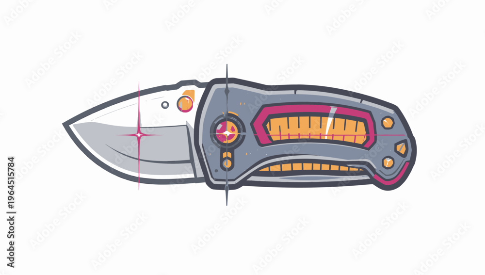 Fototapeta premium Compact folding pocket knife with detailed industrial design, sharp blade, and safety lock mechanism, vector illustration