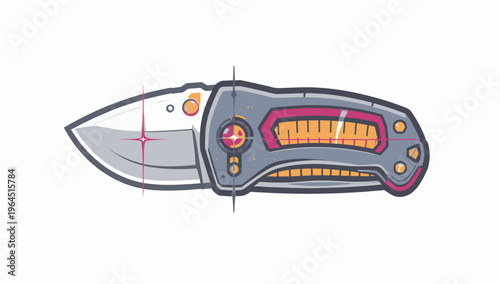 Compact folding pocket knife with detailed industrial design, sharp blade, and safety lock mechanism, vector illustration