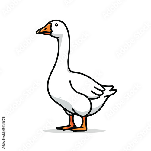 White goose standing alone on a plain background looking sideways