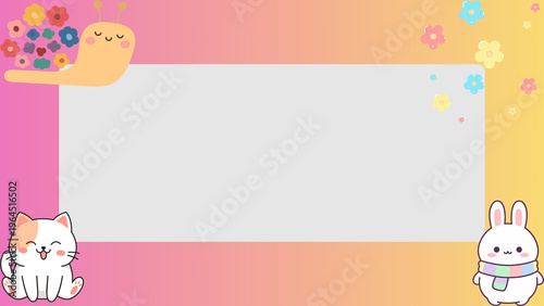 Εκτύπωση καμβά Cute cartoon animals and flowers frame with empty space for text, perfect for in