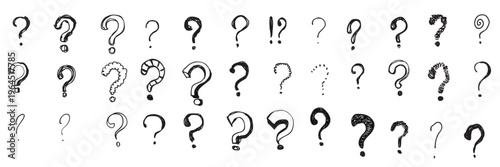 Collection of hand drawn question marks and exclamation points. vector illustration.