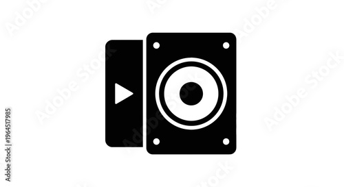 Black audio icon with play button. Speaker next to a media icon with a play button