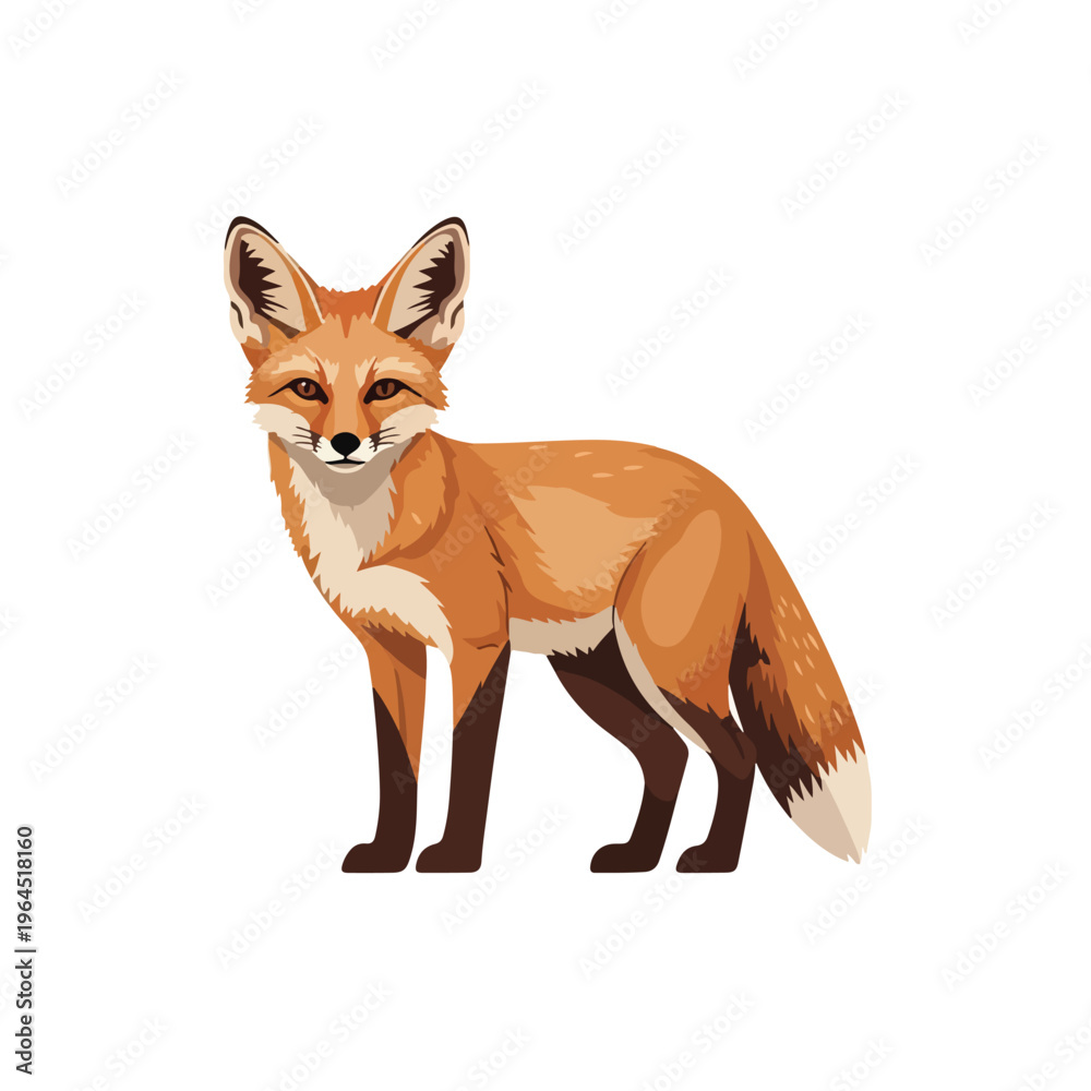 Obraz premium Red fox standing on white background looking forward with alert posture and expression