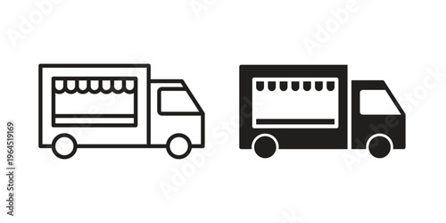 Food truck icons. Vector graphic. Editable vector stroke. EPS 10.